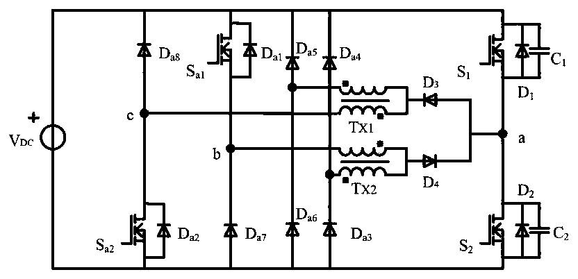 Auxiliary resonant converter pole inverter of phase-associated voltage-regulator tube clamp