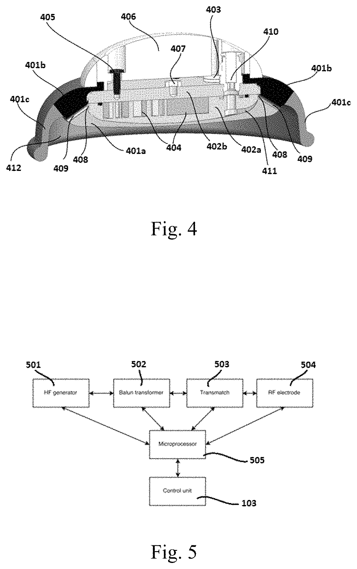 Device including RF source of energy and vacuum system