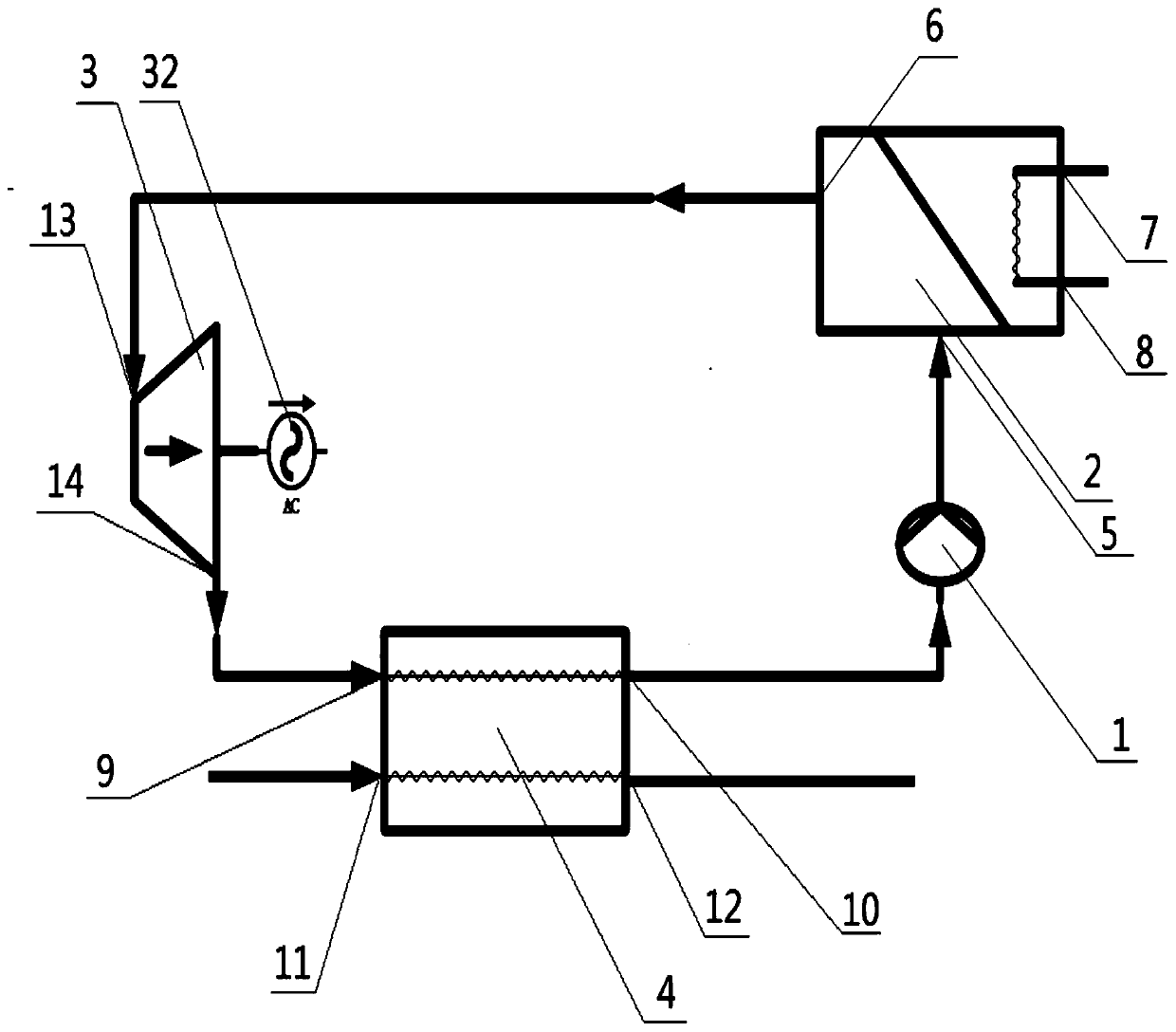 Lithium bromide absorptive refrigeration coupled transcritical carbon dioxide cycle afterheat power generation system