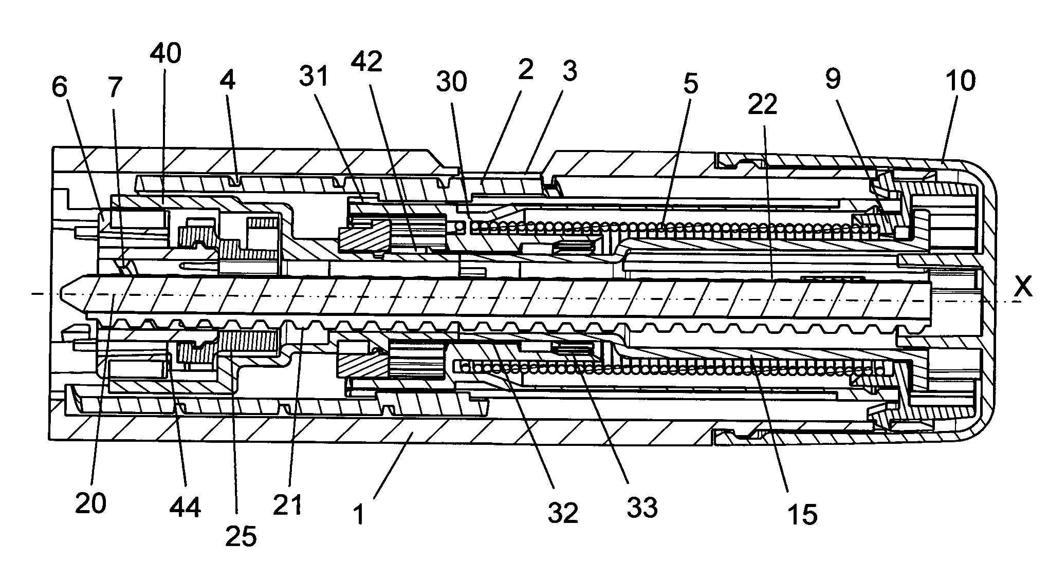 A Non-Axial Working End-Of Content Mechanism and an Injection Device Comprising the Same