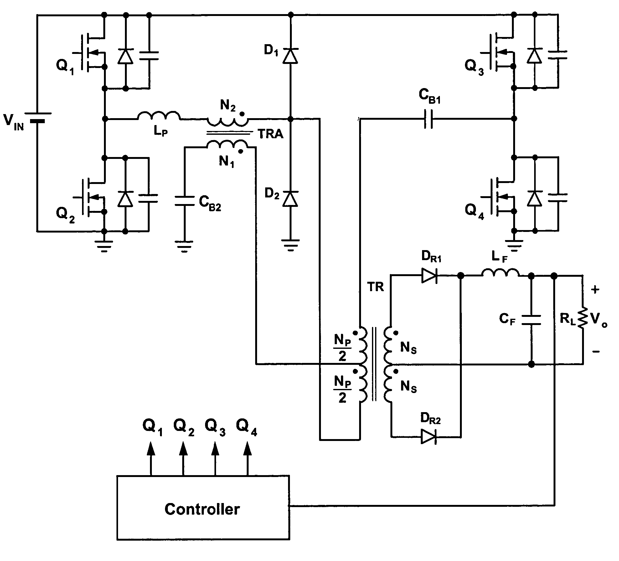 Full bridge converter with ZVS via AC feedback