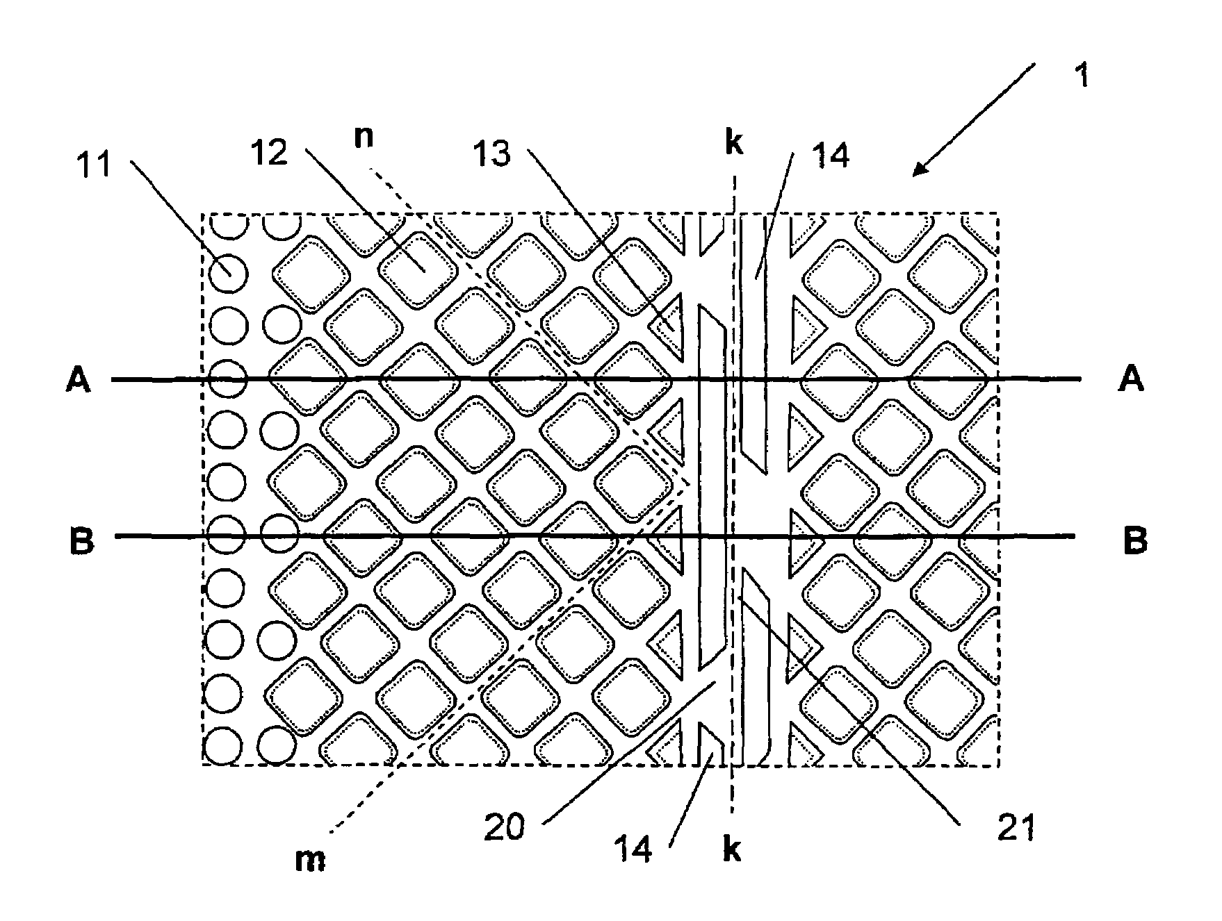 Studded plate with fold line