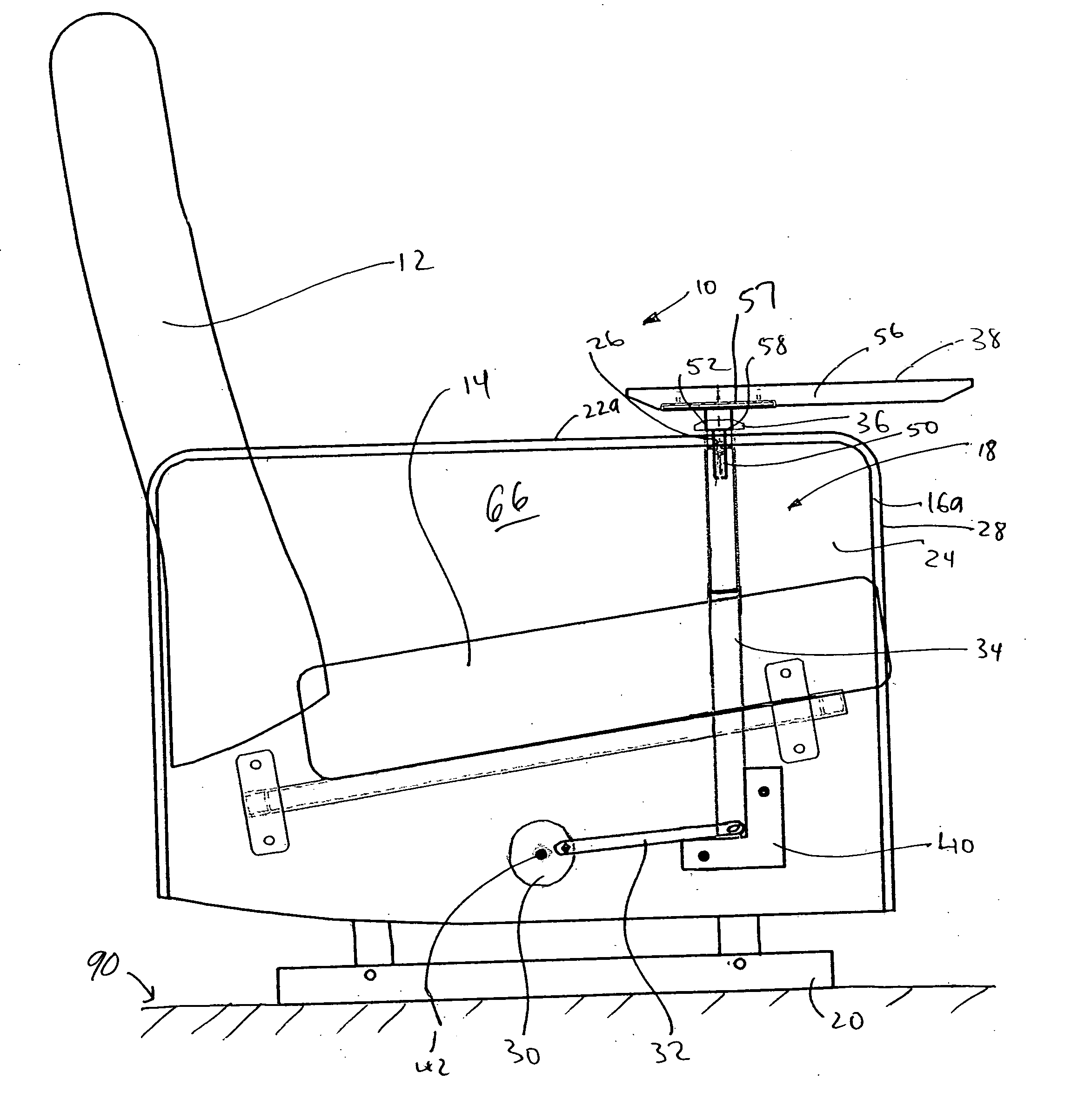 Self-leveling tablet mechanism for a chair