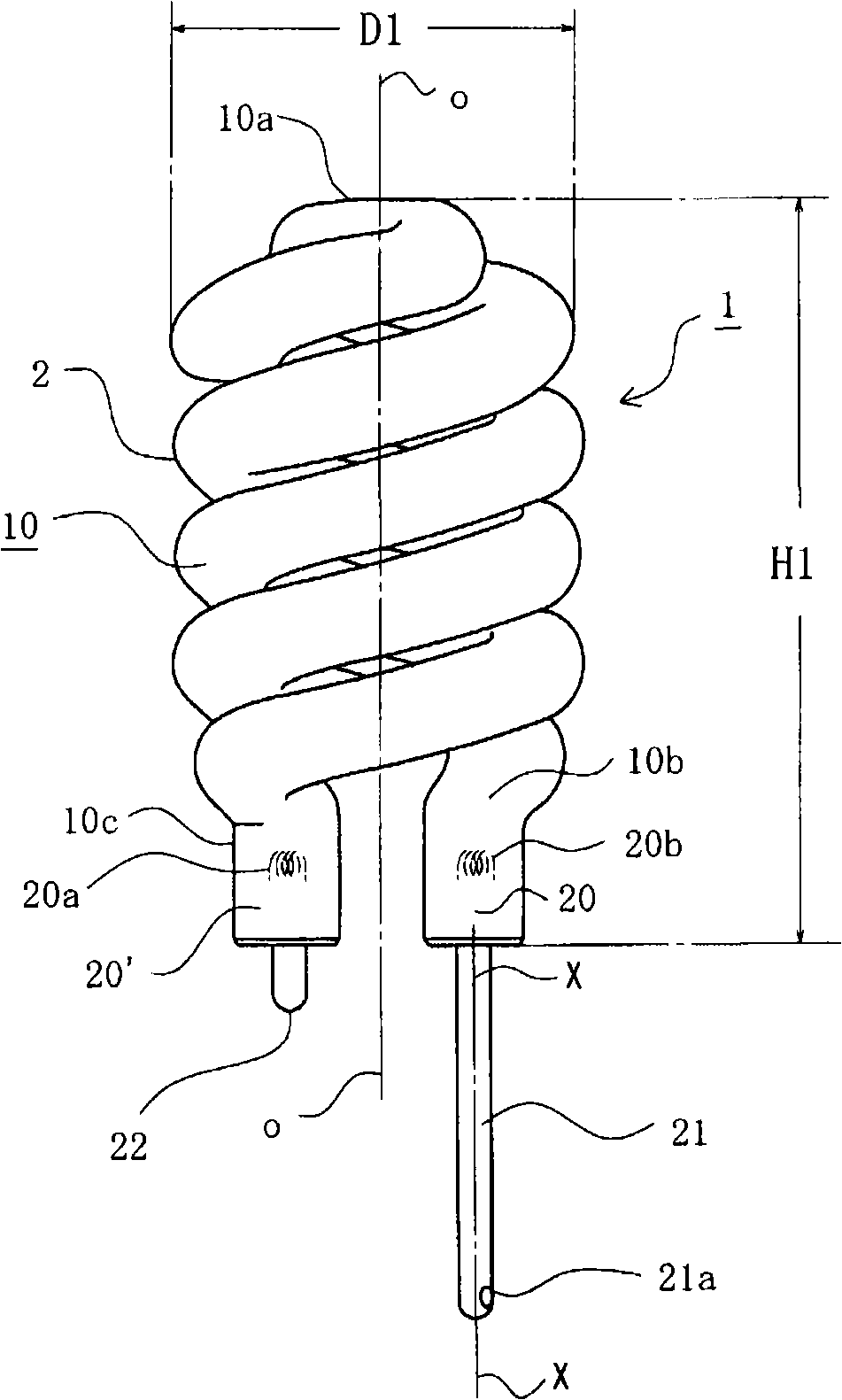 Bulb shaped fluorescent lamp and illumination instrument