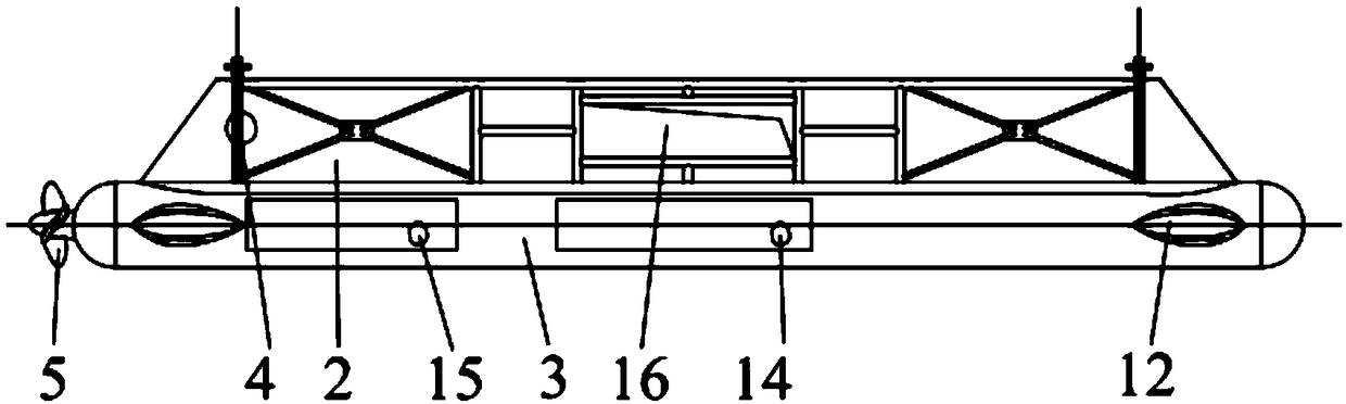 Small waterline plane double-body leisure houseboat with multifunctional submerged body support