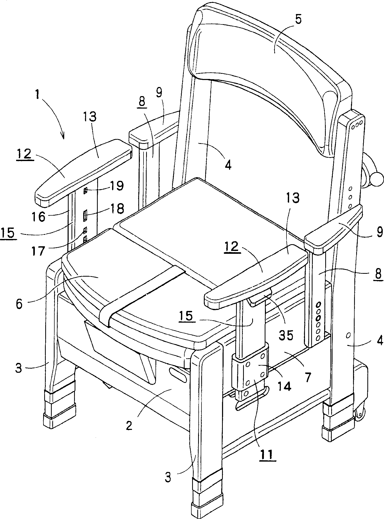 Handle lifting mechanism chair type toilet