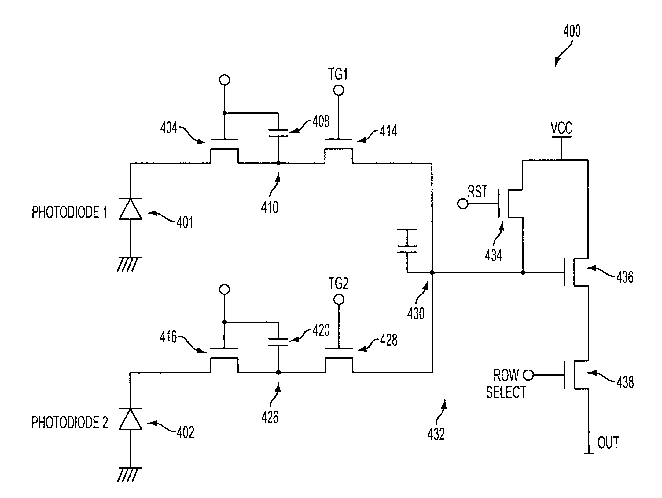 Image sensor with a capacitive storage node linked to transfer gate