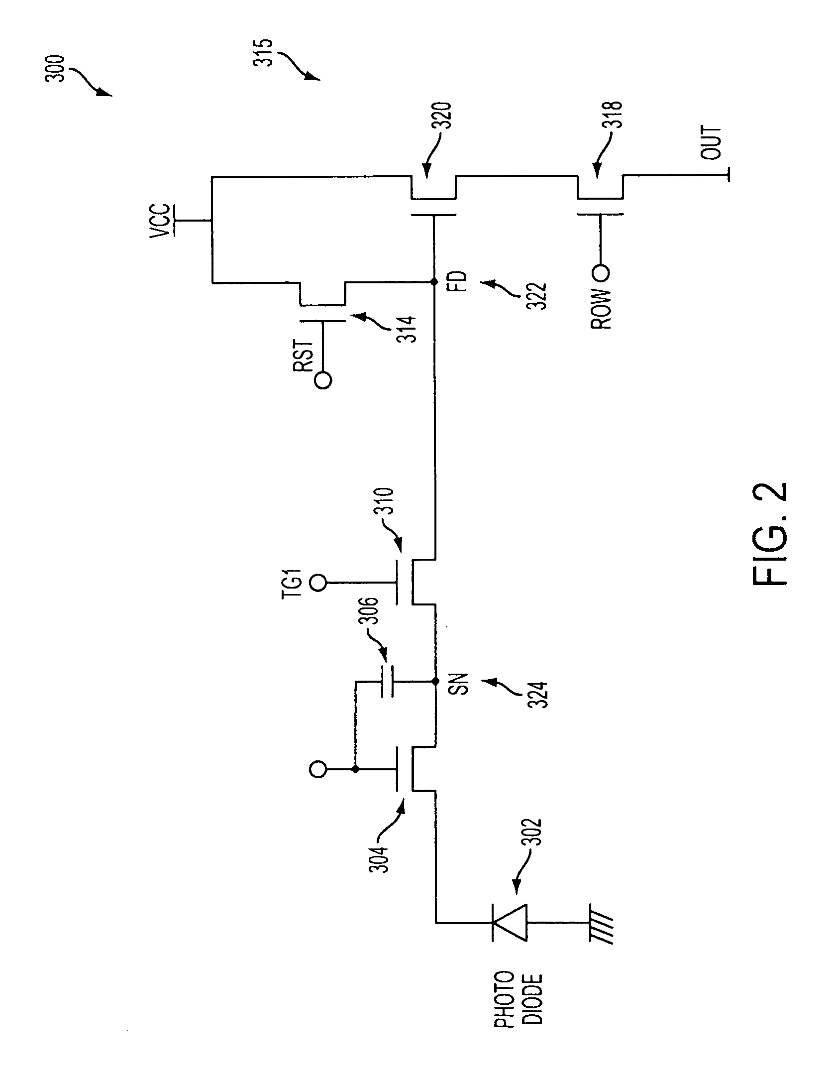 Image sensor with a capacitive storage node linked to transfer gate