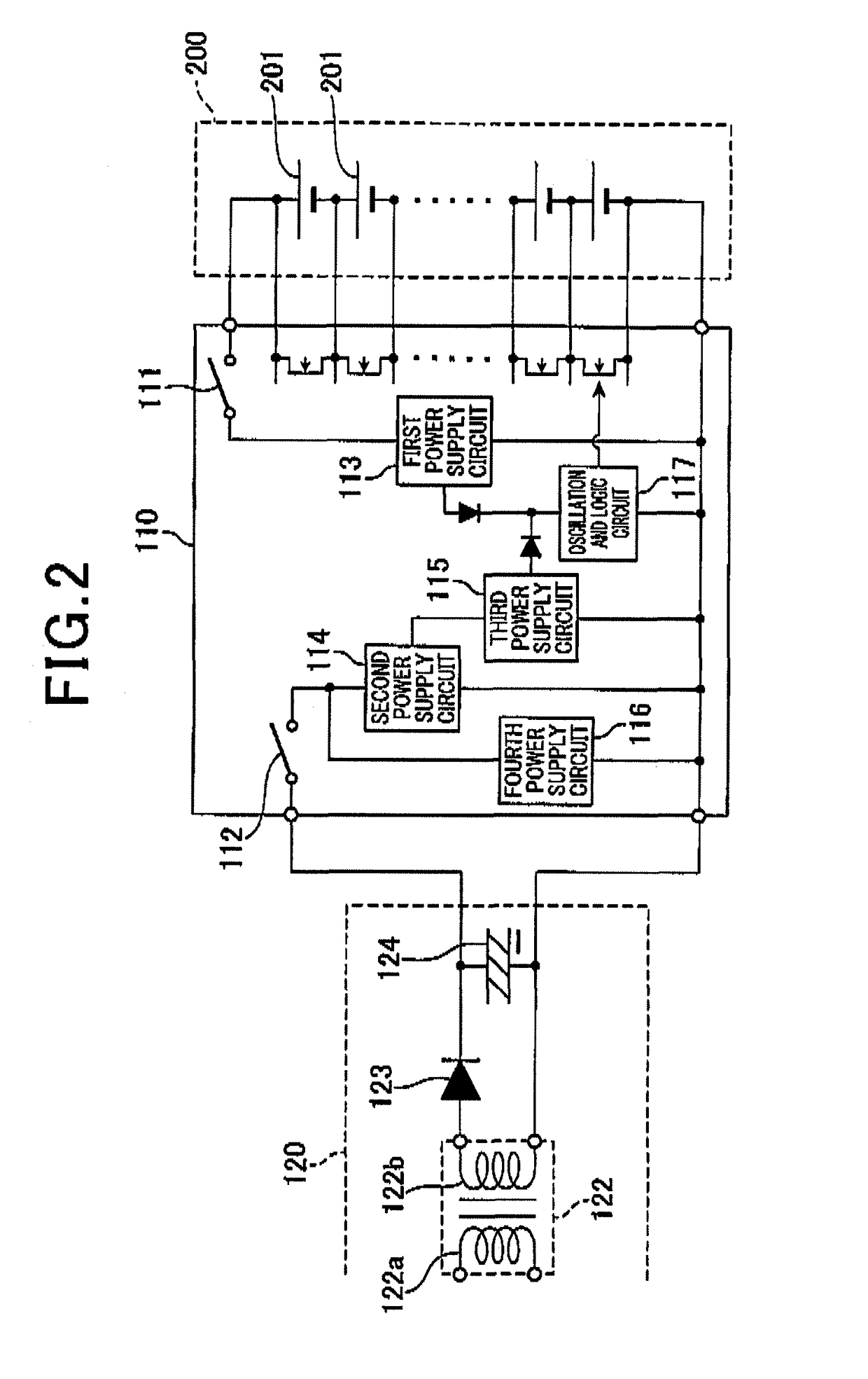 Battery monitoring apparatus with monitoring integrated circuit selectively powered by a high voltage battery or low voltage power supply powered by a low voltage battery