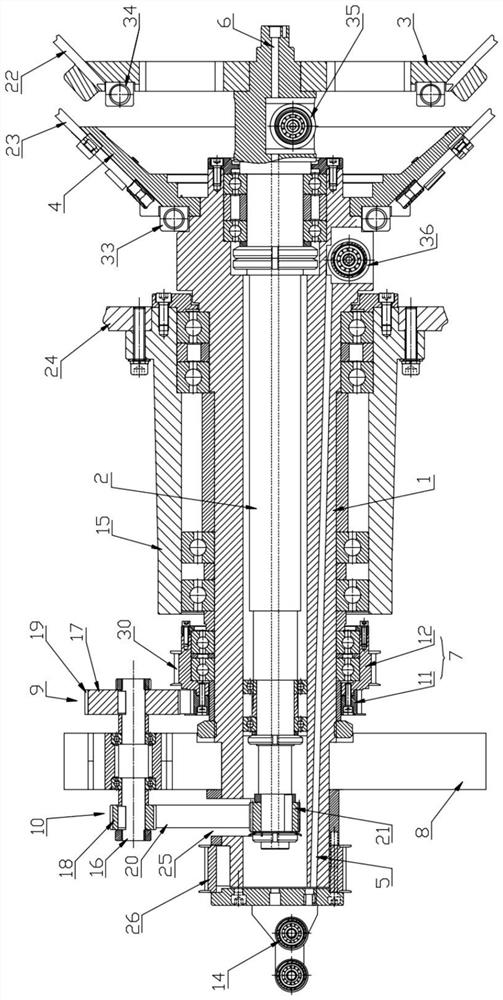 A two-for-one twisting and plying machine spindle transmission device
