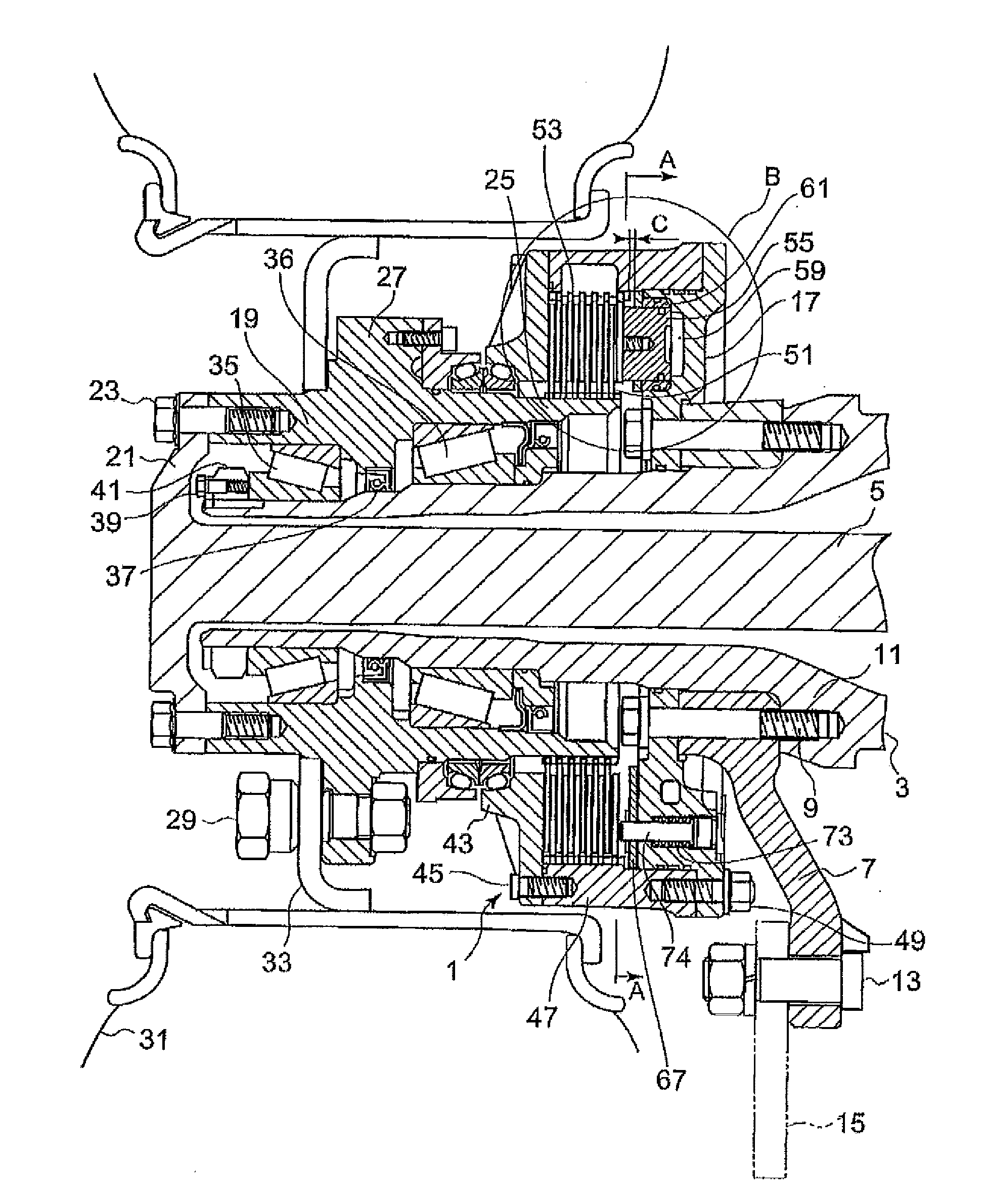 Vehicle wet-type multi-plate brake device