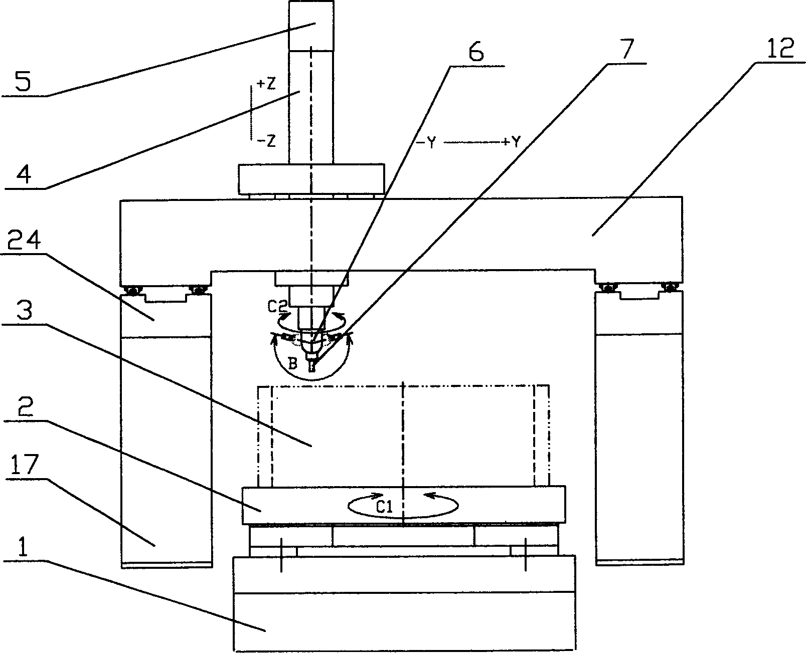 Elevated platform type automatic processing center of lathe and milling machine of five shafts