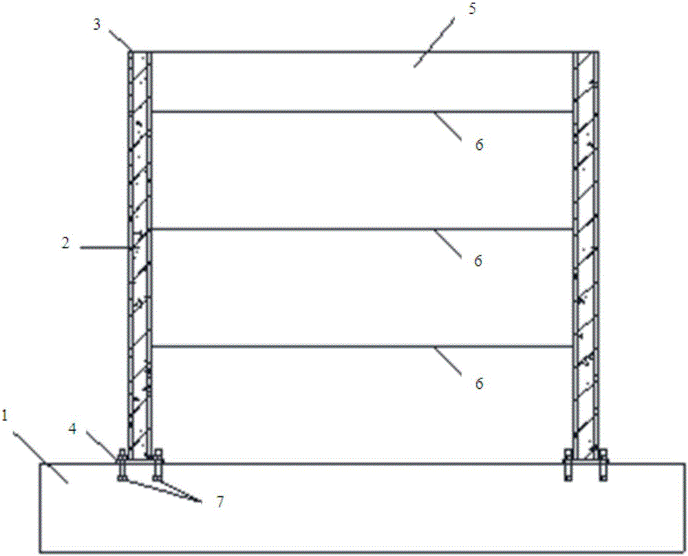 Rammed earth wall with precast concrete constructional columns