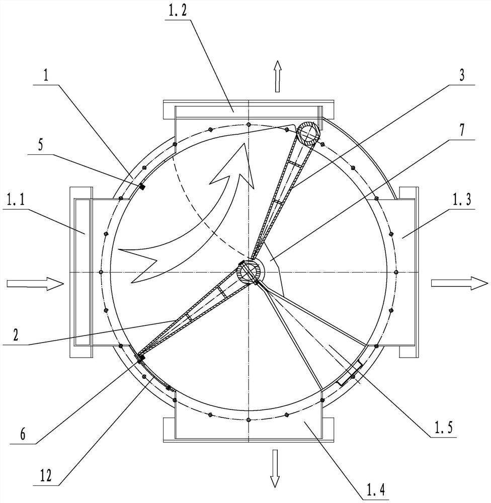 Cylindrical four-way powder distributing valve