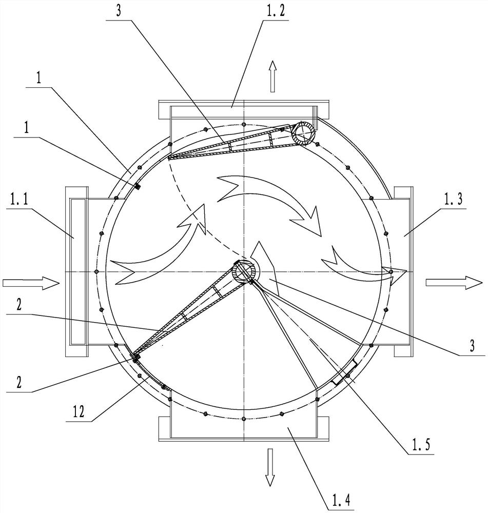 Cylindrical four-way powder distributing valve