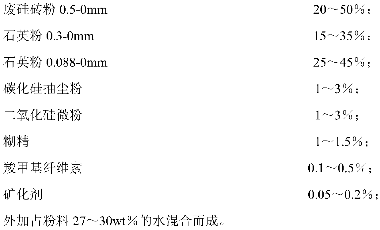 Siliceous refractory mortar with excellent high-temperature performance