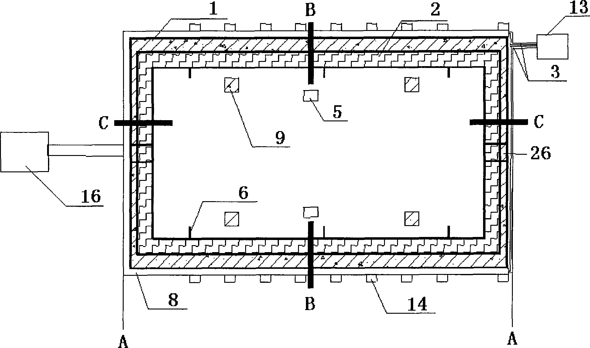 Column support full-size steel reinforced concrete two-way slab fire-resistant tester and its implementing method