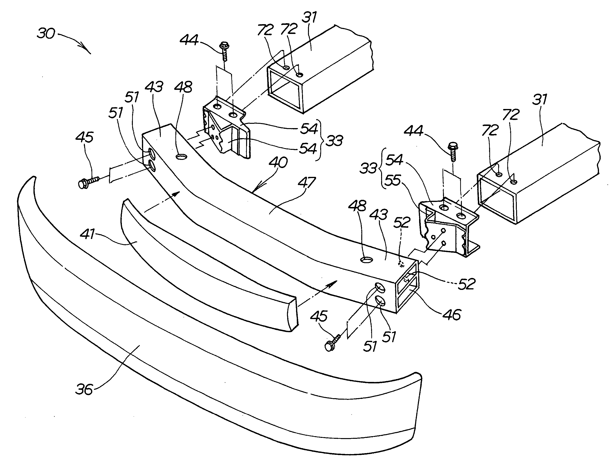 Vehicle bumper beam mounting structure