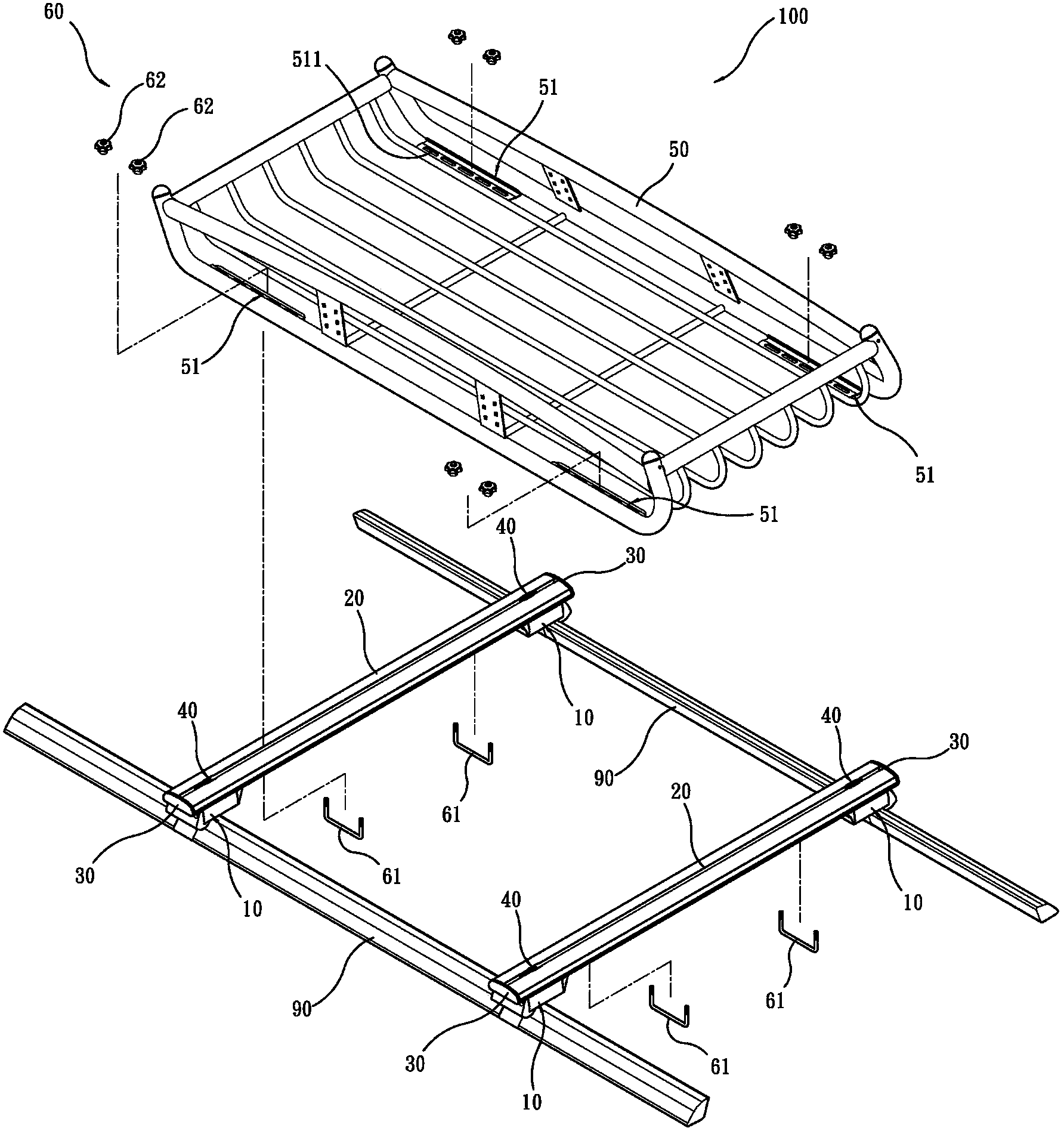 Top holder with object bearing baskets