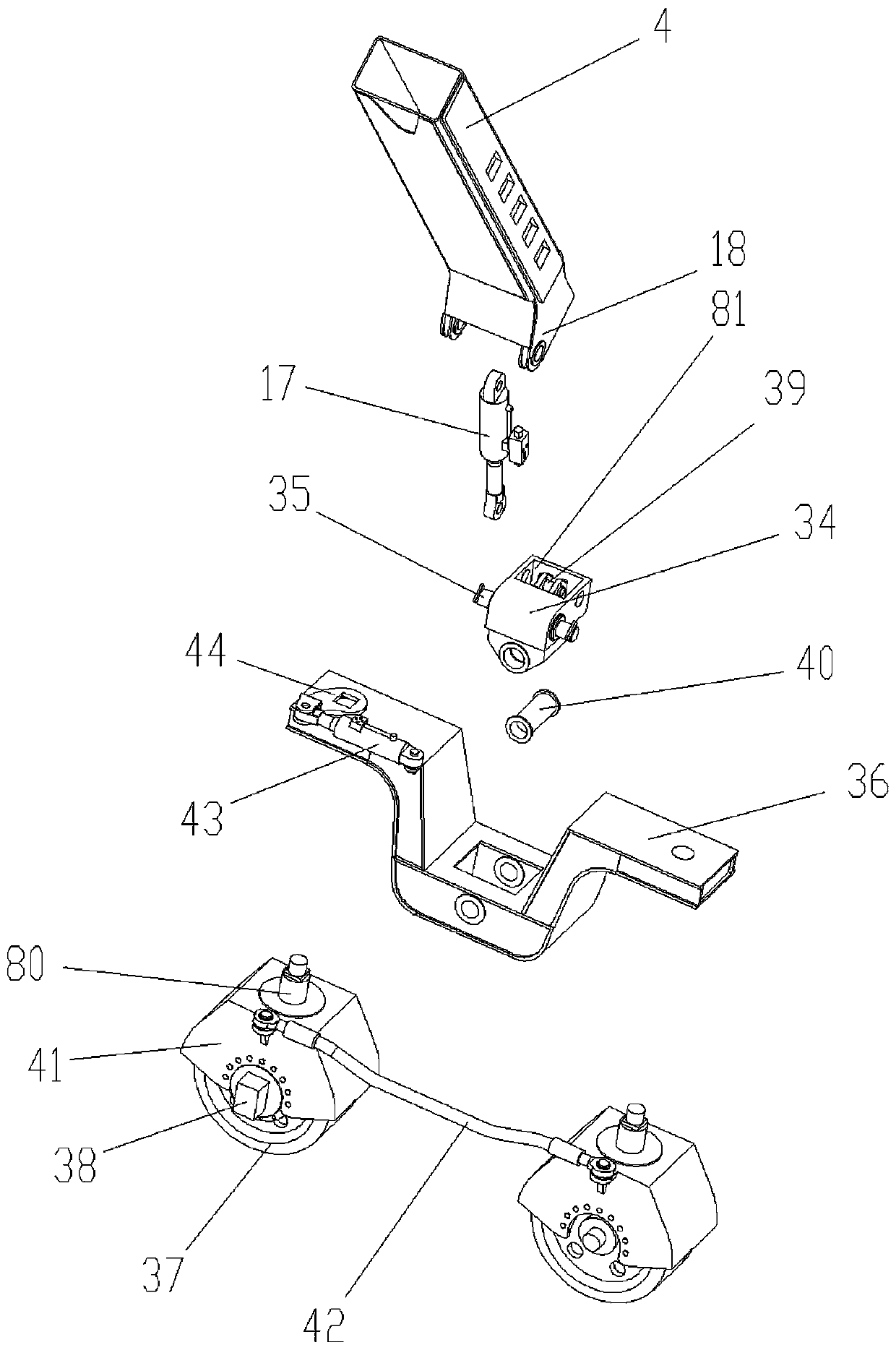 A traveling device for a trackless gantry crane