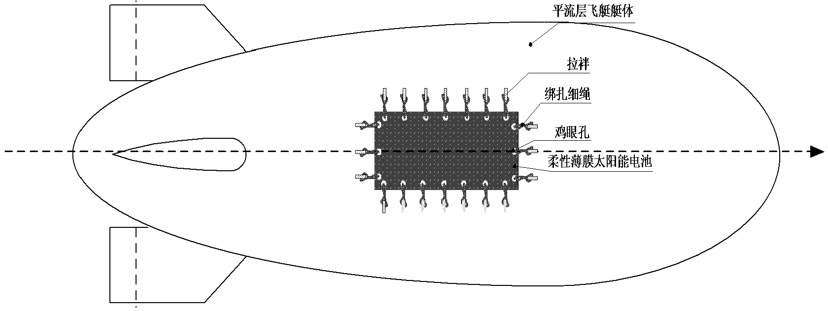 Stratospheric airship paved with flexible thin-film solar cells and paving method of flexible thin-film solar cells