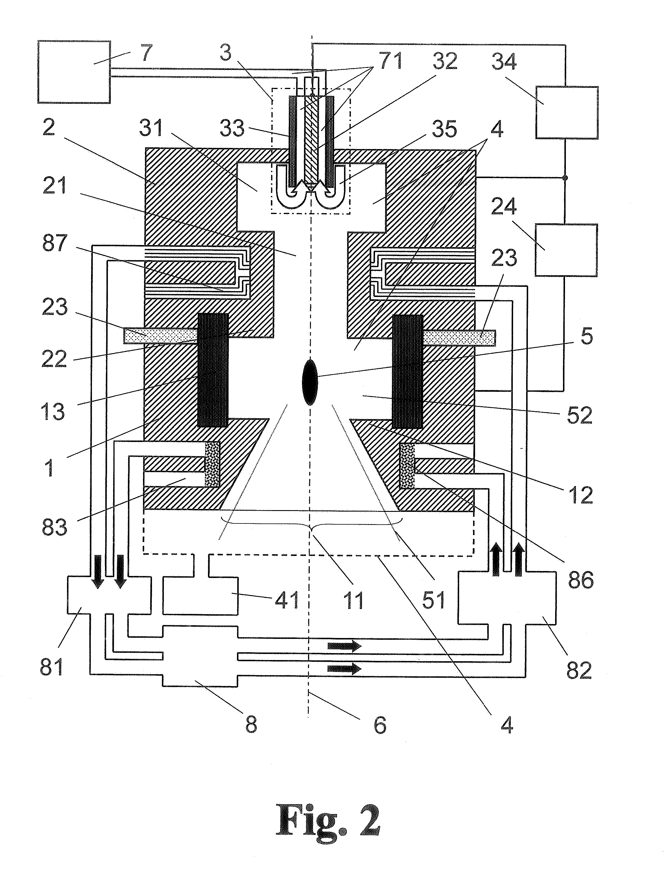 Arrangement for the generation of short-wavelength radiation based on a gas discharge plasma and method for the production of coolant-carrying electrode housing