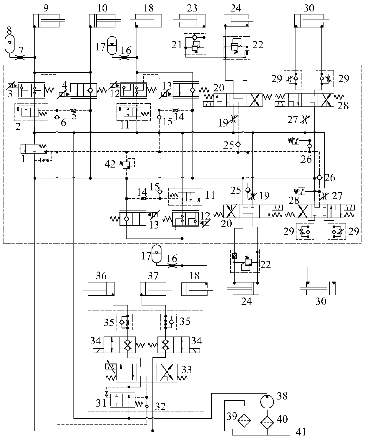 A hydraulic system for controlling the boom suspension of a high-ground-clearance sprayer