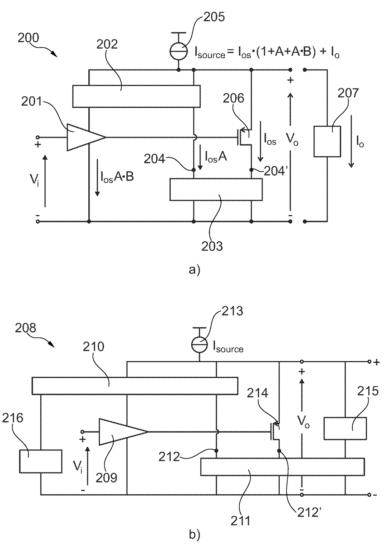 Self-biasing output booster amplifier and use thereof