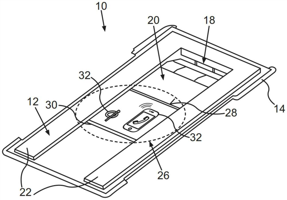 Charging device for wirelessly charging electrical energy store of mobile terminal device of vehicle and vehicle having charging device