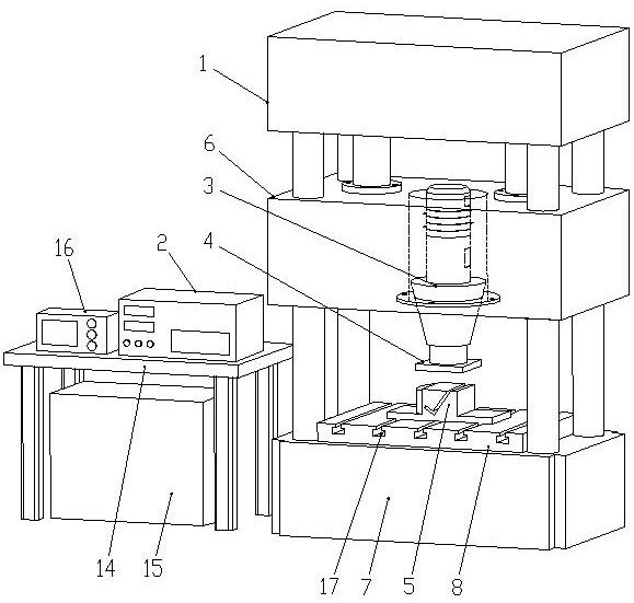 Ultrasonic-assisted stamping device with overload buffering protection function