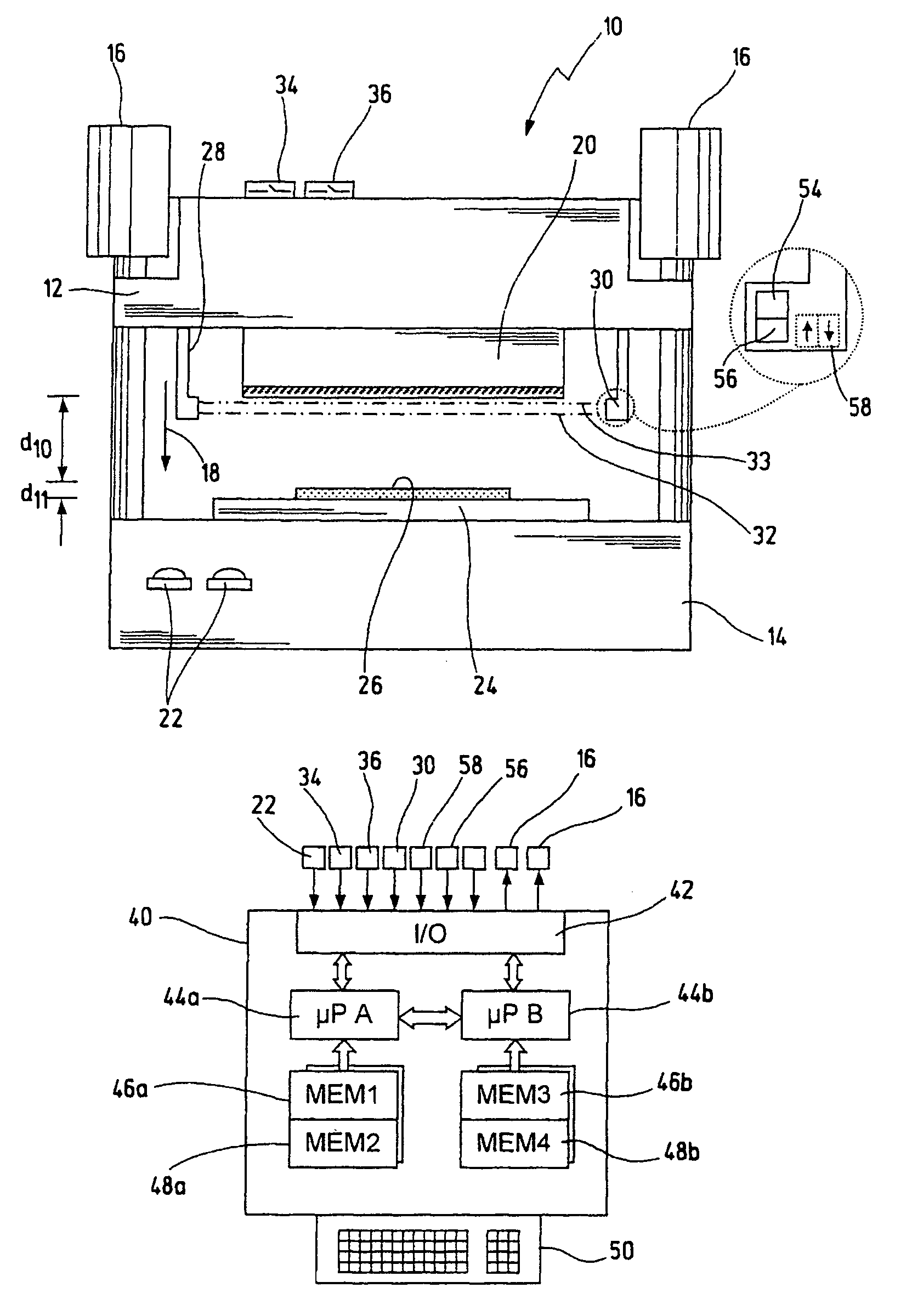 Safety device and method for determining an overtravel in a machine