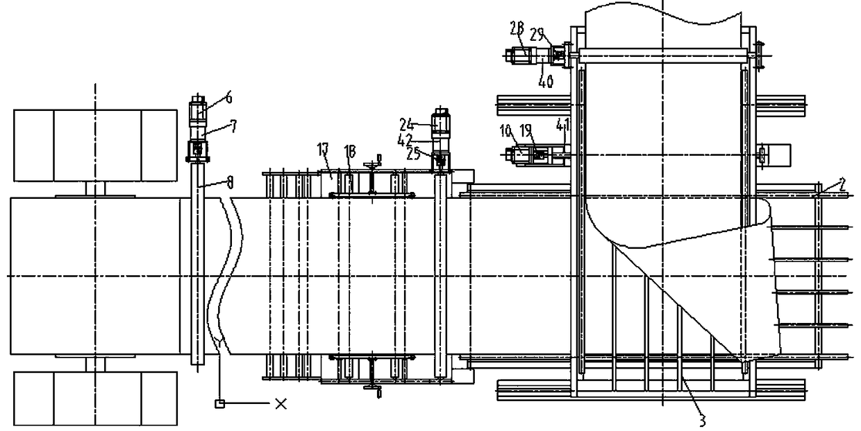 A method and device for synchronous feeding and feeding of a whole roll of thin plate coil barrel