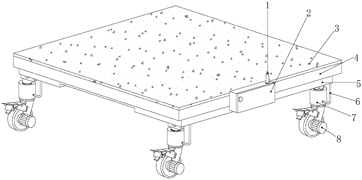 Logistics tray with hydraulic jacking wheels