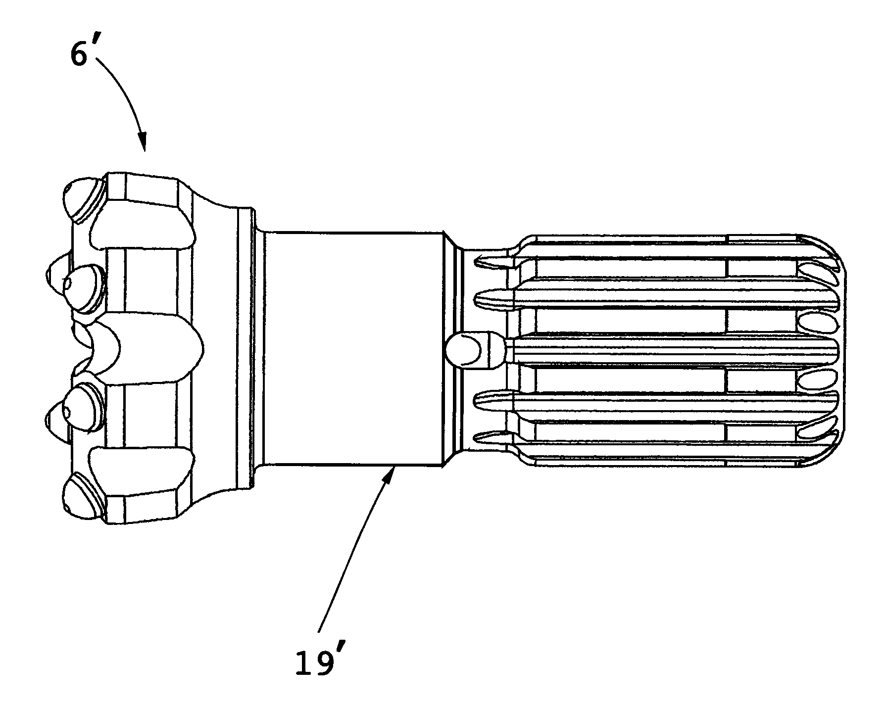 Device and system for percussion rock drilling