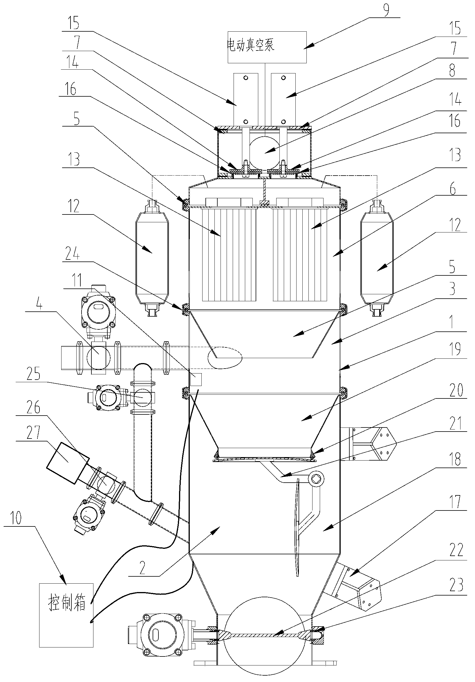 Clearance arrangement type continuous vacuum feeding machine