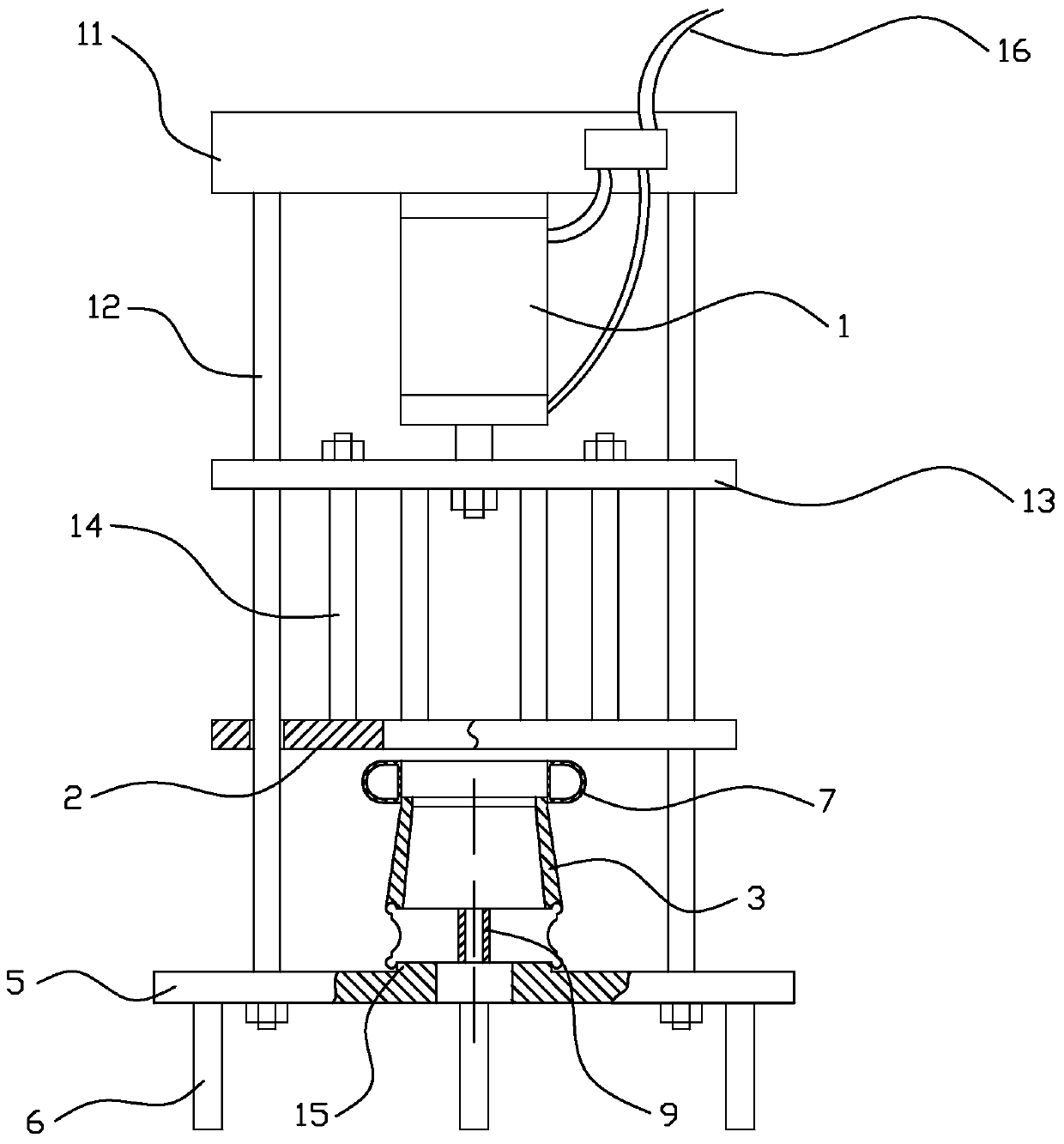 Single hole air-free tire loading and unloading machine