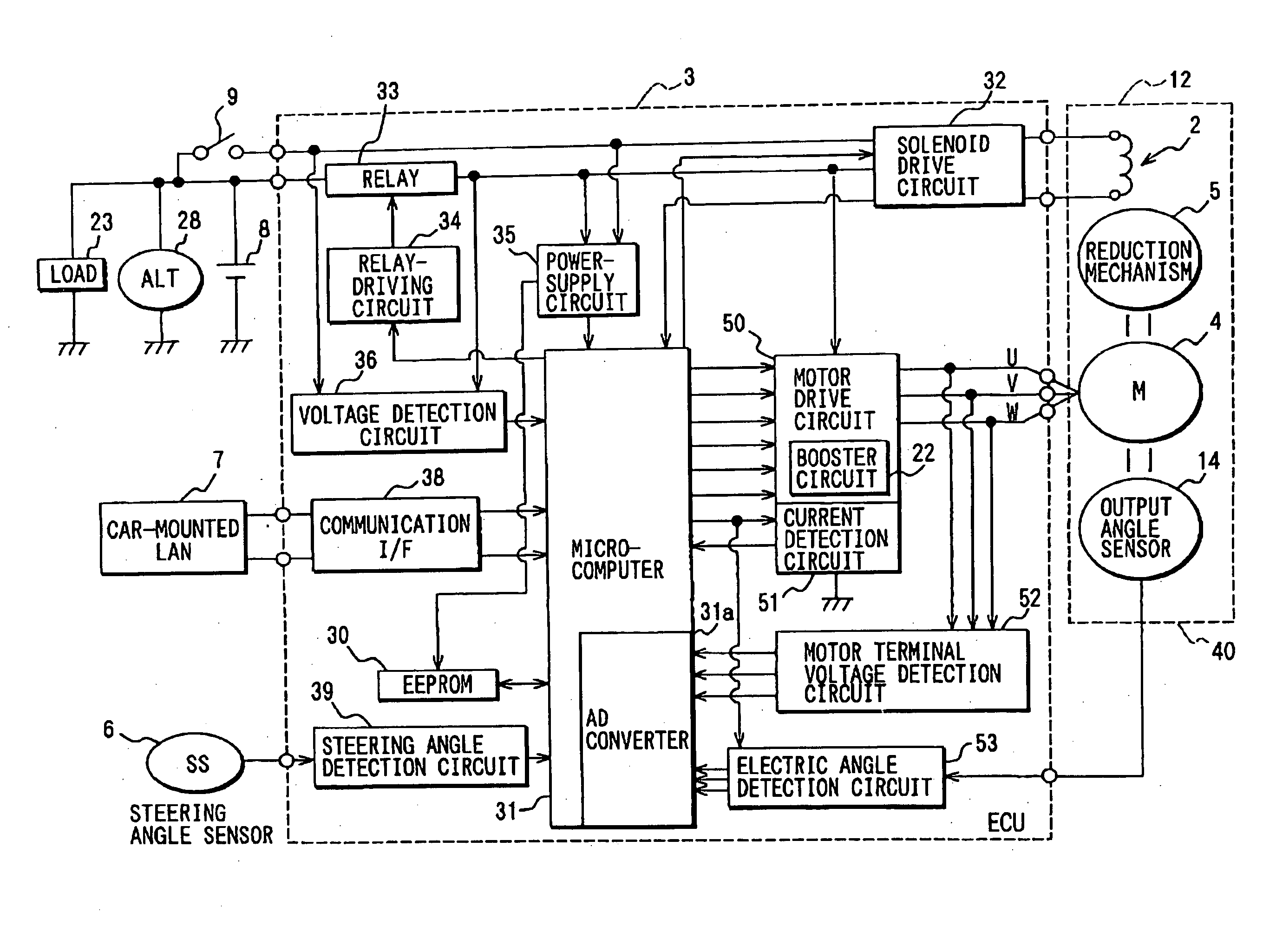 Electronic control unit, electric power-assisted steering device and transmission ratio-variable steering unit