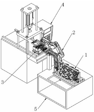 Injection molding feeding machine for vertical hook of jacquard machine assembly