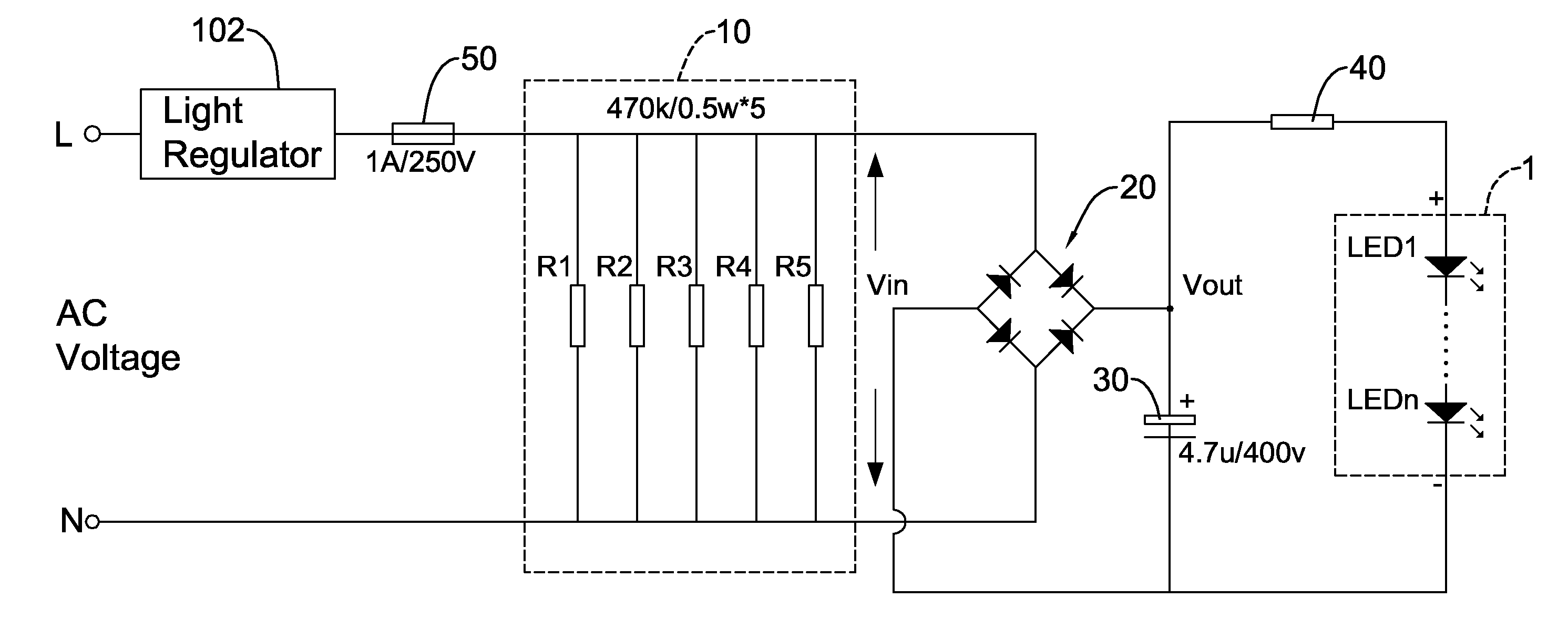 Brightness adjusting circuit for an LED lamp