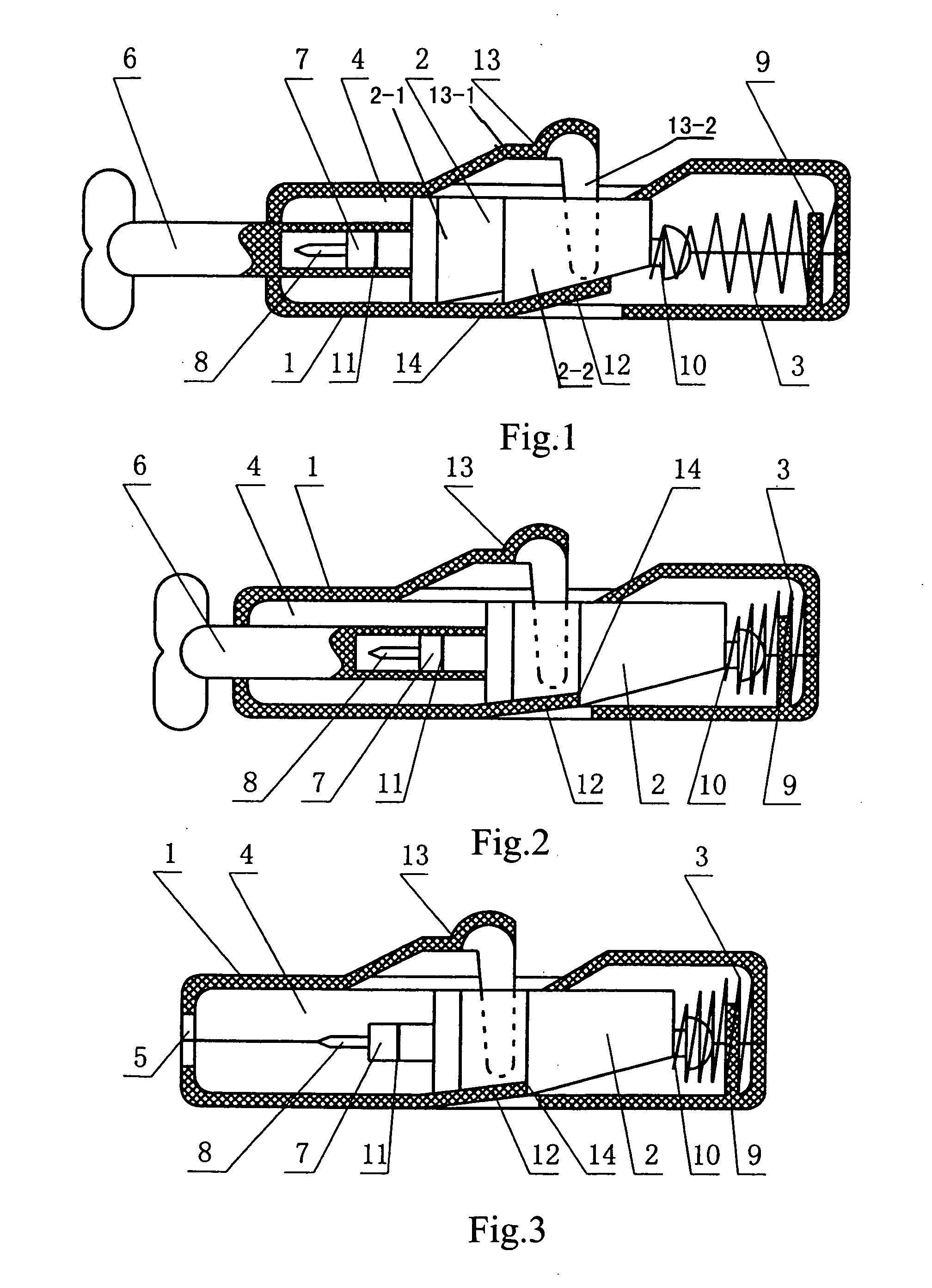 Automatic safe disposable blood sampling device of casing self-locking type