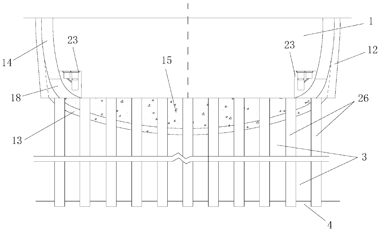 Loess tunnel foundation base reinforcing structure and method based on high pressure jet grouting piles