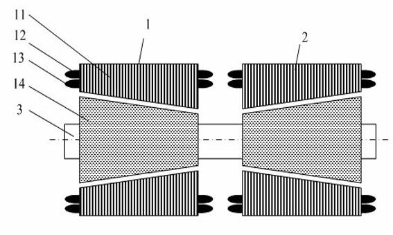 Tapered bearingless asynchronous motor