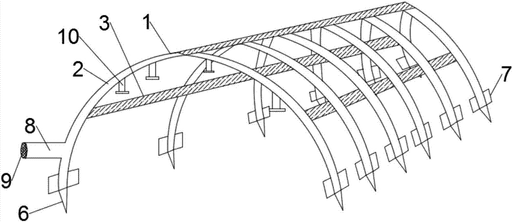 Supporting body frame of greenhouse used for planting muskmelons