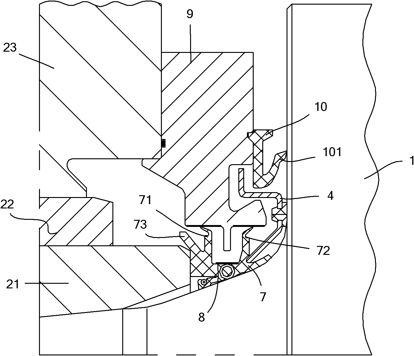 Roll neck sealing device of oil film bearing