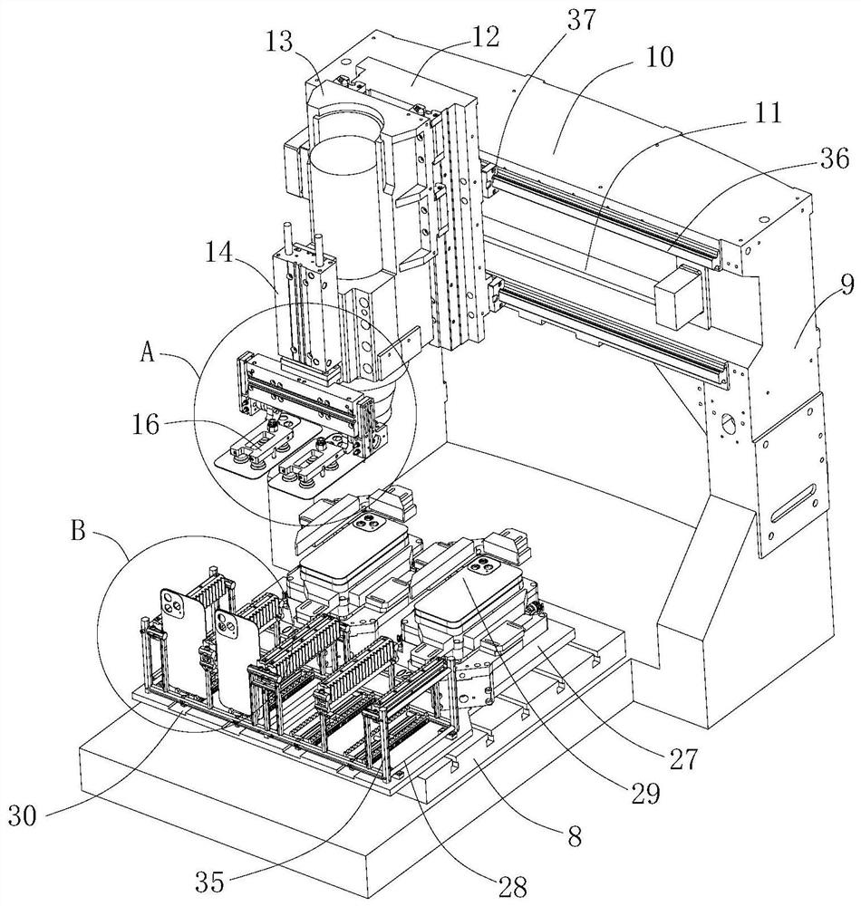 Multi-axis machining center with automatic feeding and discharging functions