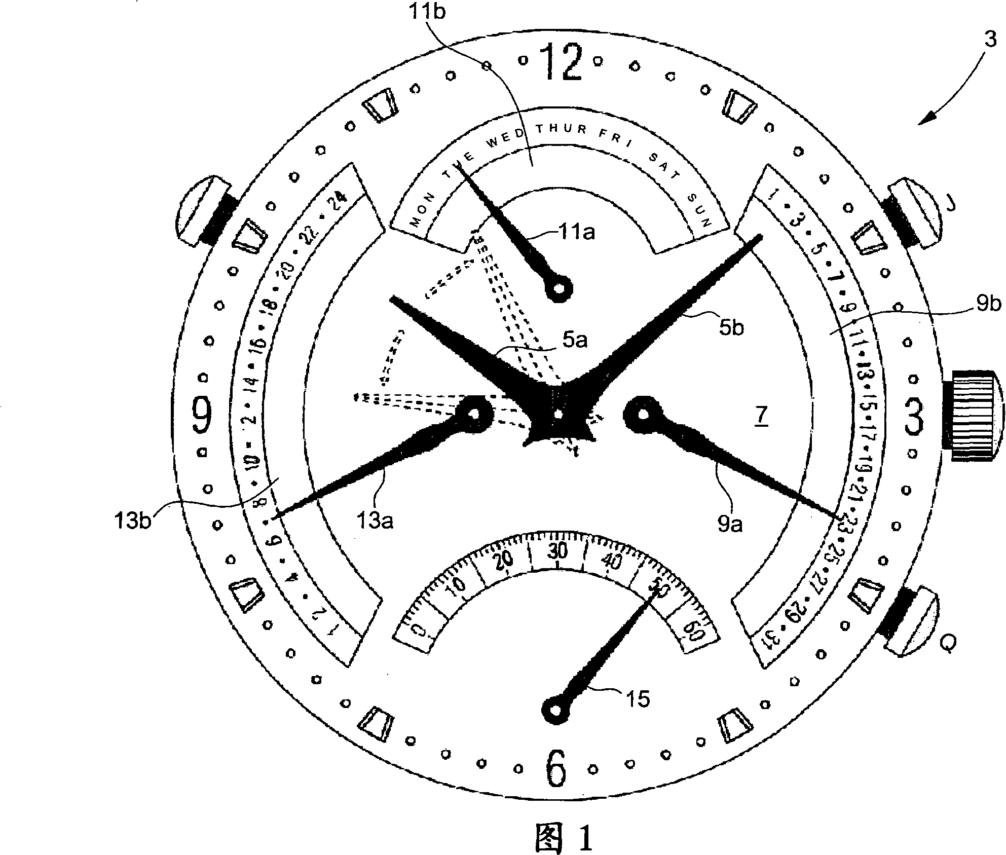 Timepiece including a correction mechanism for a device displaying a time quantity