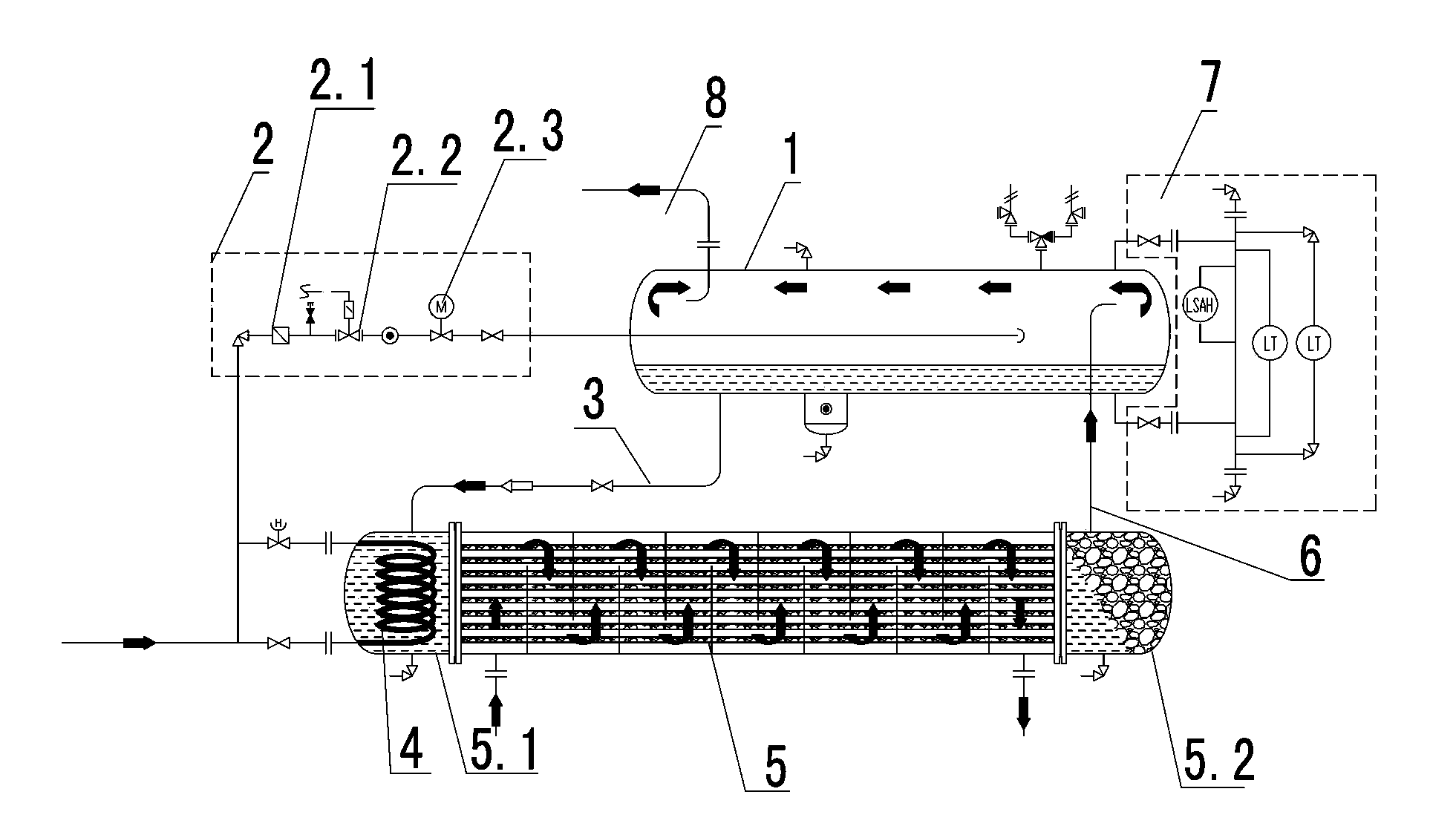 Thermosyphon type reboiler for industrial refrigeration device