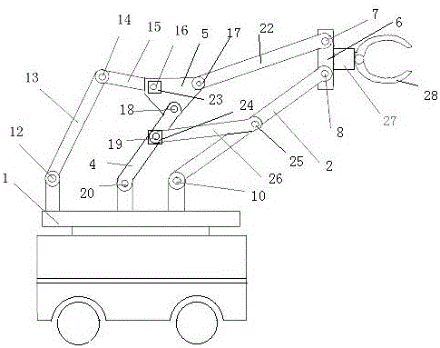 Multi-connecting-rod variable-freedom-degree wood grasping machine provided with servo motors for driving
