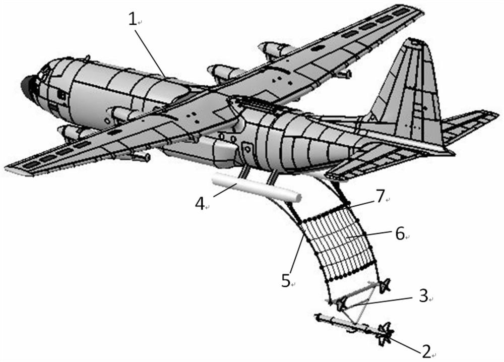 An unmanned aerial vehicle air-based towed net type recovery device and method