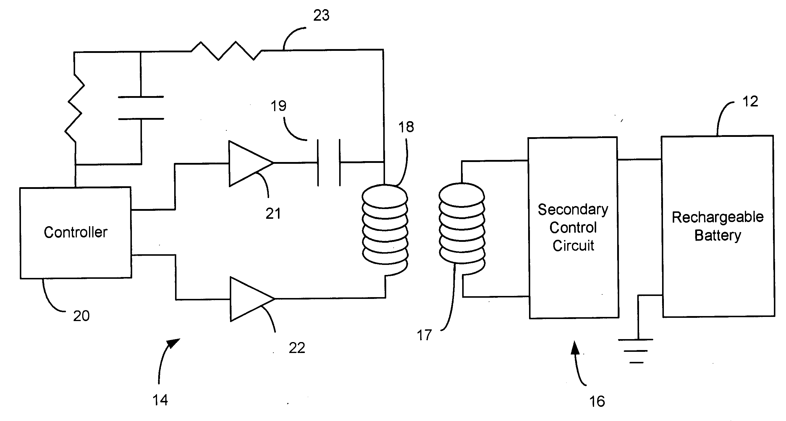 Efficient inductive battery recharging system